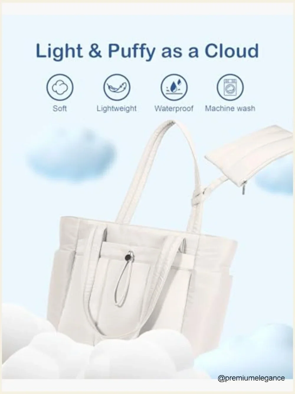 Puffy Tote Bag with Cup Holder Laptop Compartment Trolley Sleeve Work Travel
